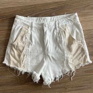 High rise patchwork distressed jean short